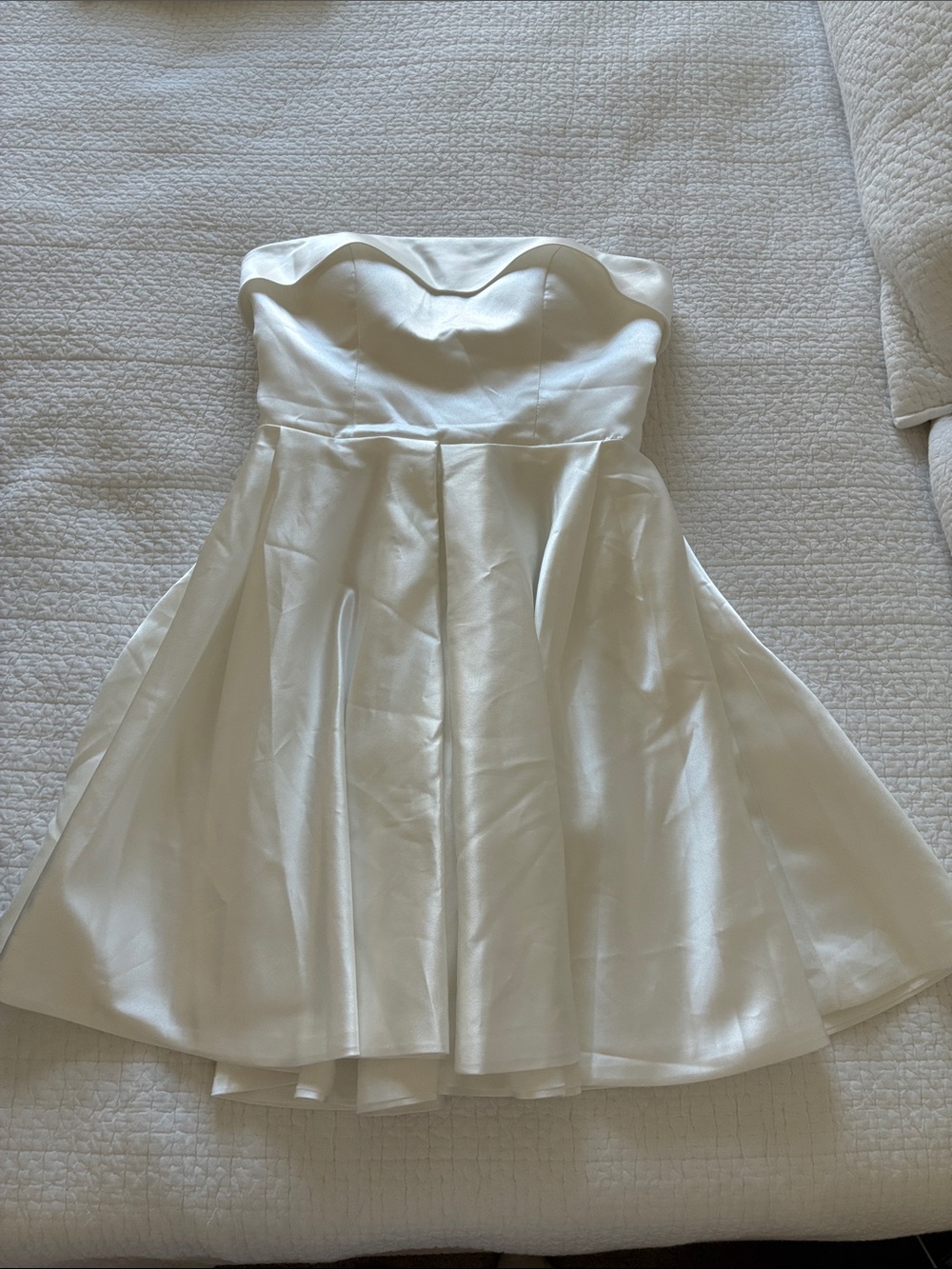 Ivory Strapless Satin Party Dress with Pockets
